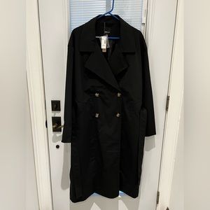 NWT Reitmans Long Rain Coat Black Size Large Classic Commuter Coat Spring Fall